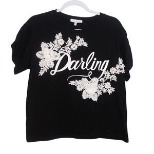 Francesca's June & Hudson Black Darling 3D Lace Floral Boxy Tee Size Small